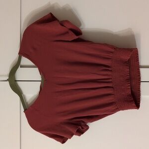 Paper Crane | Women's Size S | V-Neck Smocked Gauzey Lightweight Maroon Crop Top
